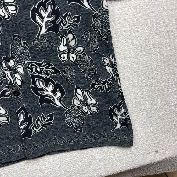 Y2K 725 Originals Mens L Hawaiian Tribal Print Button up Shirt Grey / Black - Picture 5 of 15